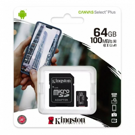 Carte Mémoire Kingston Canvas Select Plus 64 Go - Micro SDHC + Adaptateur SD (Origine)