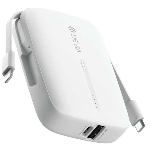 Batterie Externe Double Câbles (Lightning + Type-C) 10000mAh - DEVIA EP158 - Blanc