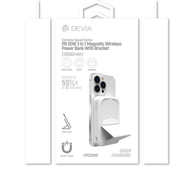 Batterie Externe Magnétique avec Support 10000 mAh Devia- Blanc